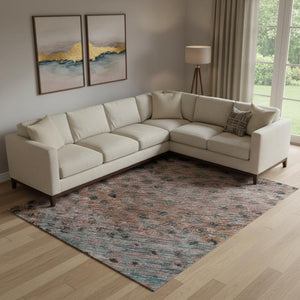 HomeRoots 9' X 12' Stylish Rust Teal Ivory Polka Dot Washable Area Rug with UV Protection for Busy Homes 683661