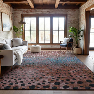 HomeRoots 9' X 12' Stylish Rust Teal Ivory Polka Dot Washable Area Rug with UV Protection for Busy Homes 683661