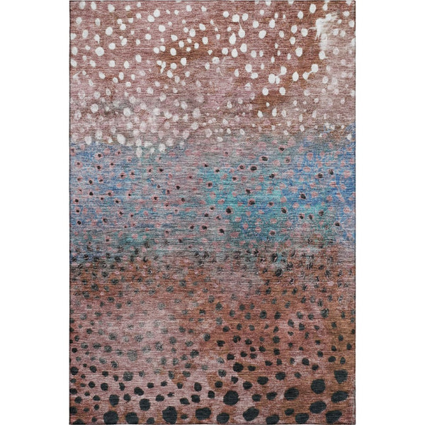 HomeRoots 9' X 12' Stylish Rust Teal Ivory Polka Dot Washable Area Rug with UV Protection for Busy Homes 683661