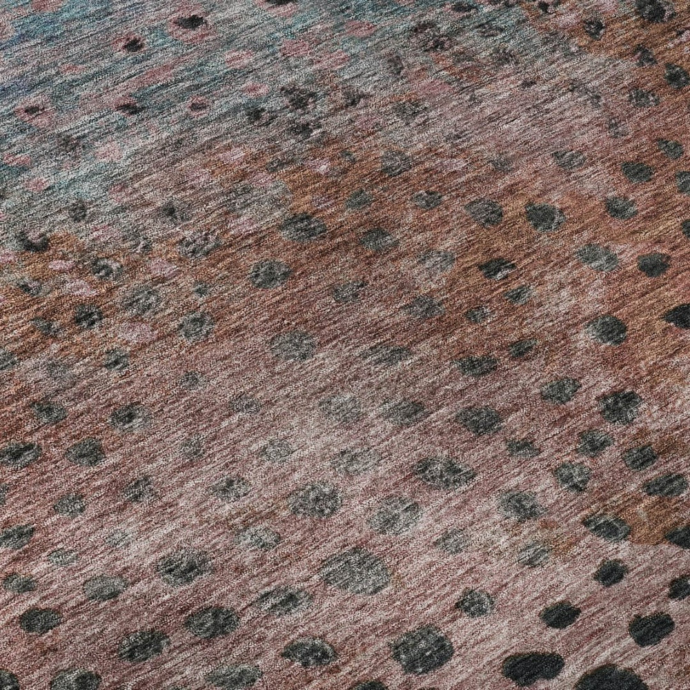HomeRoots 9' X 12' Stylish Rust Teal Ivory Polka Dot Washable Area Rug with UV Protection for Busy Homes 683661