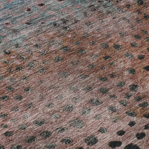 HomeRoots 9' X 12' Stylish Rust Teal Ivory Polka Dot Washable Area Rug with UV Protection for Busy Homes 683661