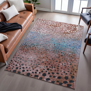 HomeRoots 9' X 12' Stylish Rust Teal Ivory Polka Dot Washable Area Rug with UV Protection for Busy Homes 683661