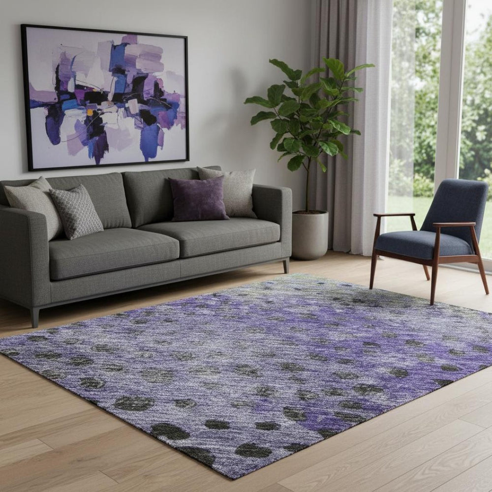 HomeRoots 5' X 8' Playful Purple, Green & Ivory Polka Dot Washable Area Rug with UV Protection & Stain Resistance 683664