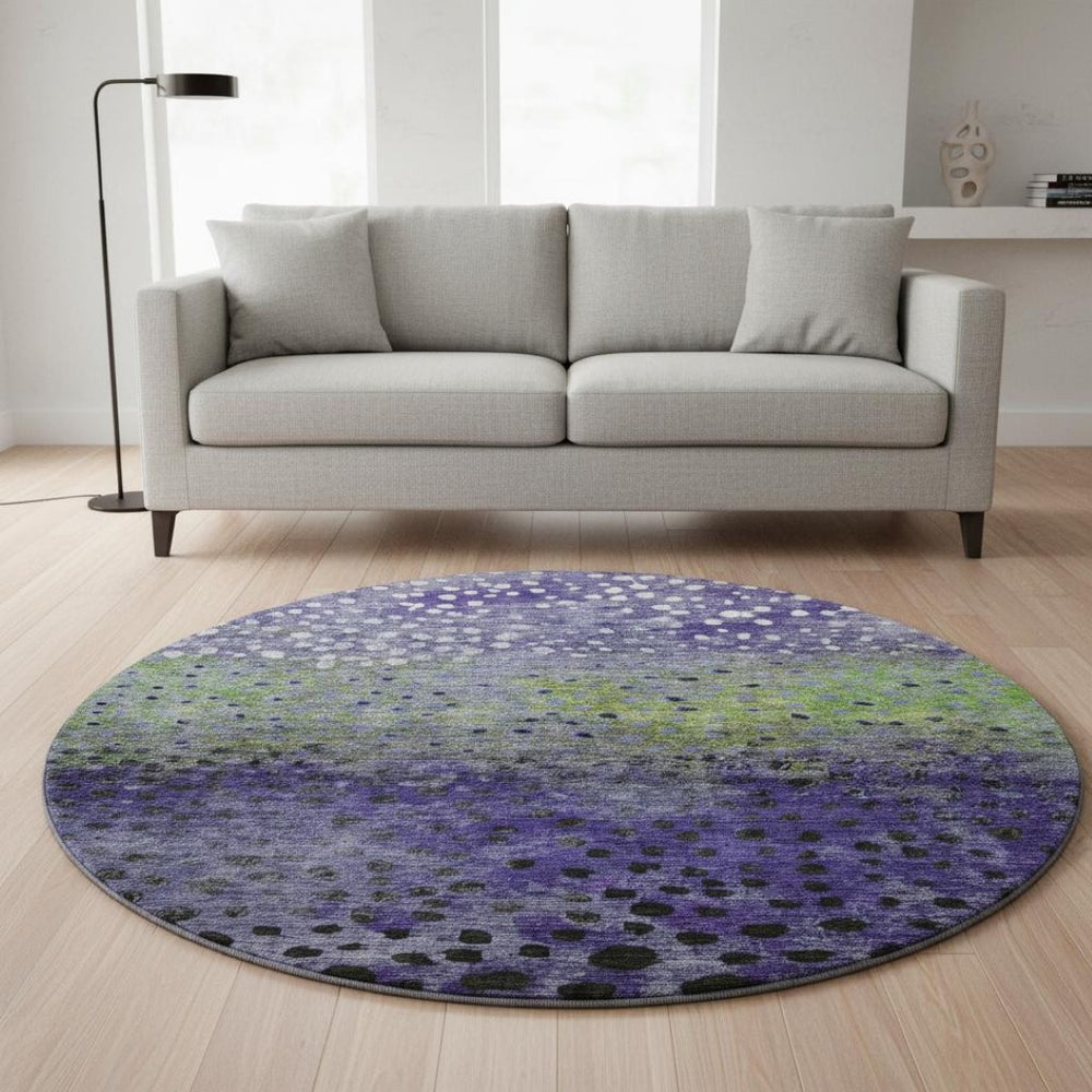 HomeRoots 8' Colorful Washable Round Rug with Polka Dots - UV Protected, Durable, Ideal for Homes with Kids & Pets 683665