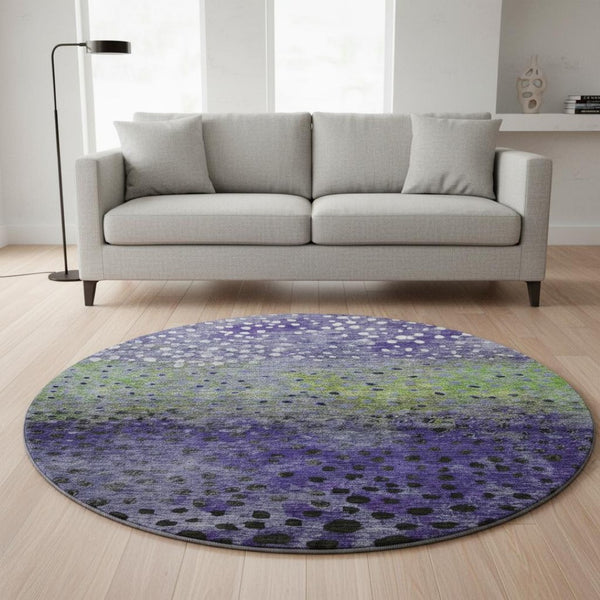 HomeRoots 8' Colorful Washable Round Rug with Polka Dots - UV Protected, Durable, Ideal for Homes with Kids & Pets 683665