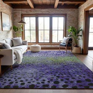 HomeRoots 9' X 12' Washable Polka Dot Area Rug in Purple, Green & Ivory - UV Protected, Stain Resistant Fun! 683667