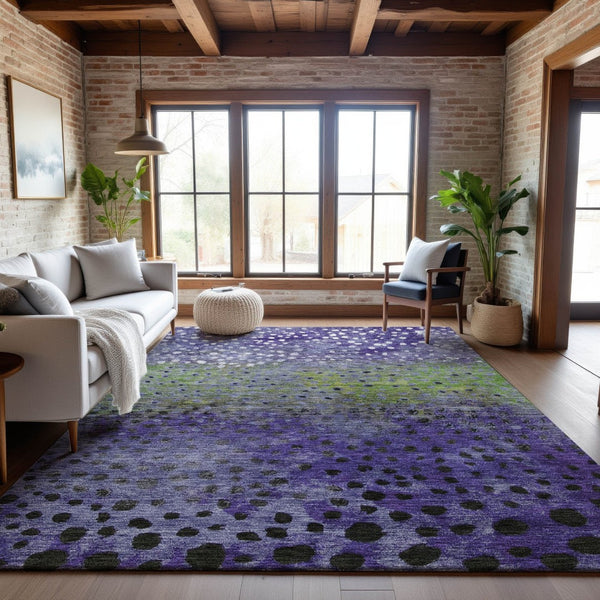 HomeRoots 9' X 12' Washable Polka Dot Area Rug in Purple, Green & Ivory - UV Protected, Stain Resistant Fun! 683667