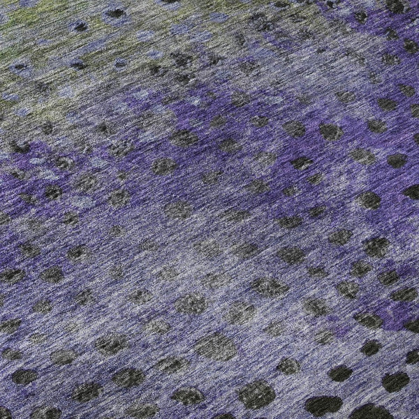 HomeRoots 9' X 12' Washable Polka Dot Area Rug in Purple, Green & Ivory - UV Protected, Stain Resistant Fun! 683667
