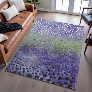 HomeRoots 9' X 12' Washable Polka Dot Area Rug in Purple, Green & Ivory - UV Protected, Stain Resistant Fun! 683667