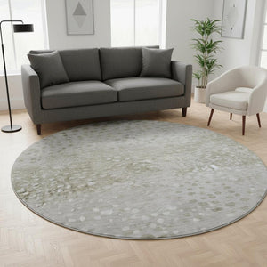 HomeRoots 8' Taupe Beige & Ivory Polka Dot Machine-Washable Round Rug – UV Protected, Soft & Durable Design! 683671