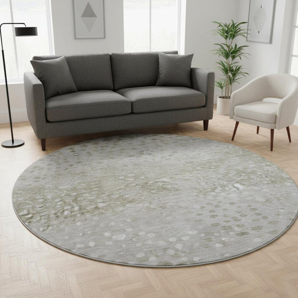HomeRoots 8' Taupe Beige & Ivory Polka Dot Machine-Washable Round Rug – UV Protected, Soft & Durable Design! 683671