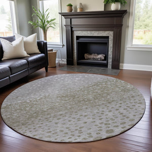 HomeRoots 8' Taupe Beige & Ivory Polka Dot Machine-Washable Round Rug – UV Protected, Soft & Durable Design! 683671