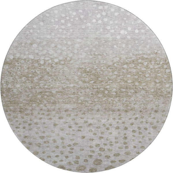 HomeRoots 8' Taupe Beige & Ivory Polka Dot Machine-Washable Round Rug – UV Protected, Soft & Durable Design! 683671