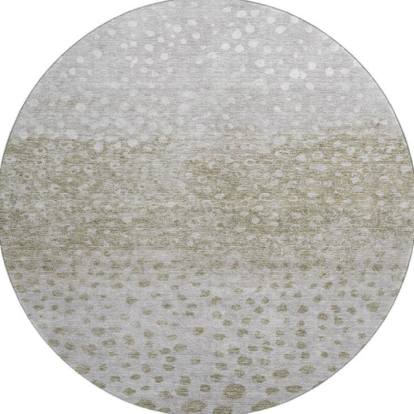HomeRoots 8' Taupe Beige & Ivory Polka Dot Machine-Washable Round Rug – UV Protected, Soft & Durable Design! 683671