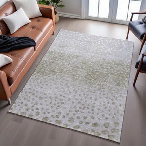 HomeRoots 10' Taupe Beige & Ivory Polka Dot Washable Area Rug - Durable, Stain-Resistant, UV Protected Elegance 683674