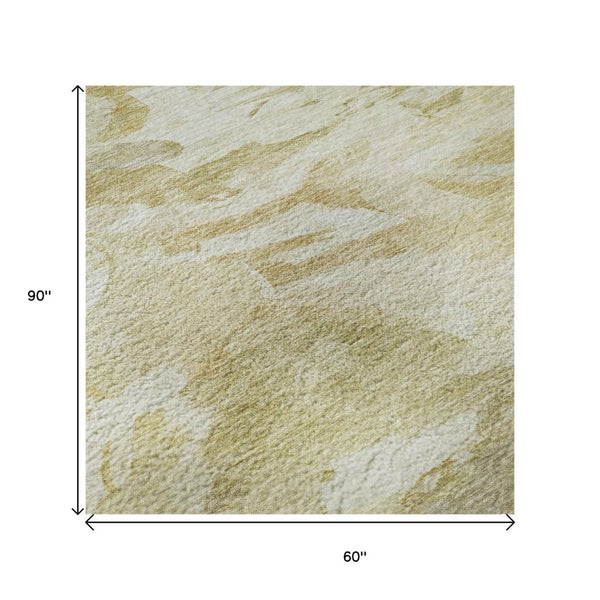 HomeRoots 5' X 8' Beige and Ivory Abstract Area Rug – Stylish, Washable, Durable with UV Protection for Homes 683676