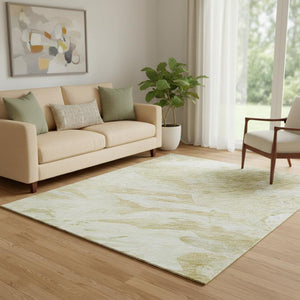 HomeRoots 5' X 8' Beige and Ivory Abstract Area Rug – Stylish, Washable, Durable with UV Protection for Homes 683676