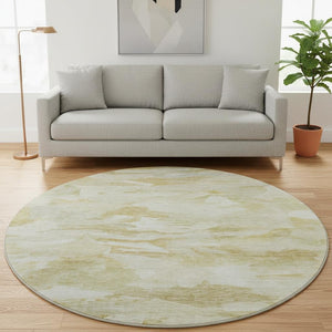 HomeRoots 8' Beige and Ivory Abstract Round Rug - Washable, UV Protected, Ideal for Family Rooms & Patios 683677