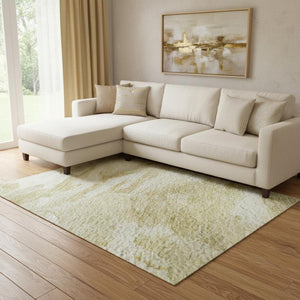 HomeRoots 8' X 10' Beige and Ivory Abstract Area Rug - Washable, UV Protected, Stylish, and Stain Resistant! 683678