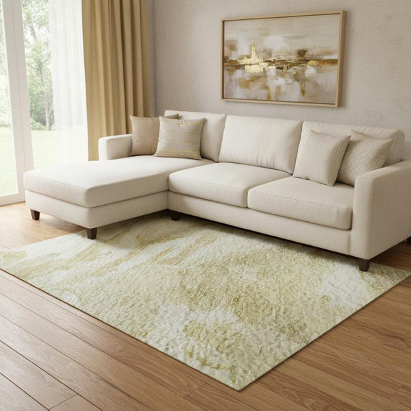 HomeRoots 8' X 10' Beige and Ivory Abstract Area Rug - Washable, UV Protected, Stylish, and Stain Resistant! 683678