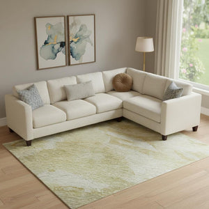 HomeRoots 9' X 12' Beige and Ivory Abstract Area Rug - Washable, UV-Protected, Modern Style for High-Traffic Rooms 683679