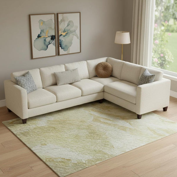HomeRoots 9' X 12' Beige and Ivory Abstract Area Rug - Washable, UV-Protected, Modern Style for High-Traffic Rooms 683679