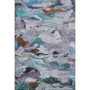 HomeRoots 5' X 8' Abstract Area Rug in Blue, Copper & Beige - Washable, Stain-Resistant & UV Protected! 683682
