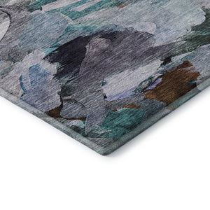 HomeRoots 8' Blue Copper Beige Abstract Washable Round Rug - Durable, Stain-Resistant, UV Protected Design! 683683