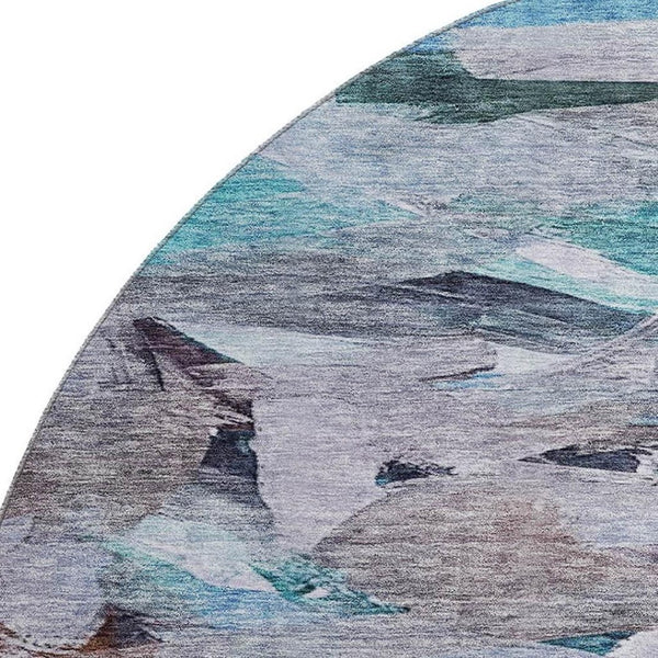 HomeRoots 8' Blue Copper Beige Abstract Washable Round Rug - Durable, Stain-Resistant, UV Protected Design! 683683