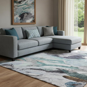 HomeRoots 8' X 10' Abstract Blue Copper Beige Area Rug - Washable, UV Protected, Durable Design for High-Traffic Spaces 683684