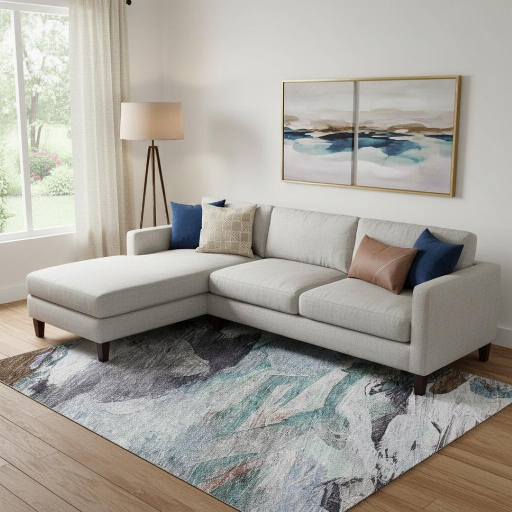 HomeRoots 9' X 12' Blue Copper Beige Abstract Area Rug – Washable, UV-Protected, Durable for Family Living 683685
