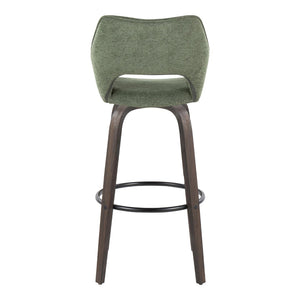 English Elm 30" Swivel Barstools Bentwood Walnut Legs Green Upholstery Cut-out Back Set of 2 B202S00629