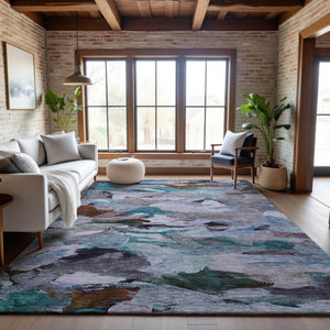 HomeRoots 10' X 14' Abstract Blue Copper Beige Area Rug - Durable, Stain Resistant, UV Protected for Homes 683686
