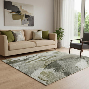HomeRoots 5' Modern Abstract Granite Gray, Beige & Gold Washable Area Rug with UV Protection for Durability 683688