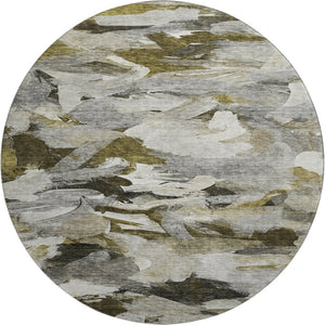 HomeRoots 8' Modern Abstract Round Rug in Granite Gray, Beige & Gold - Washable, Stain Resistant & UV Protected 683689
