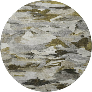 HomeRoots 8' Modern Abstract Round Rug in Granite Gray, Beige & Gold - Washable, Stain Resistant & UV Protected 683689