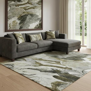 HomeRoots 8' X 10' Stylish Abstract Washable Area Rug in Granite Gray, Beige & Gold - UV Resistant & Durable 683690