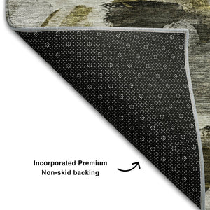 HomeRoots 8' X 10' Stylish Abstract Washable Area Rug in Granite Gray, Beige & Gold - UV Resistant & Durable 683690