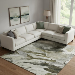 HomeRoots 9' X 12' Abstract Washable Area Rug in Granite Gray, Beige & Gold – Durable, UV Protected Design! 683691