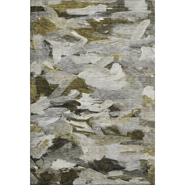 HomeRoots 9' X 12' Abstract Washable Area Rug in Granite Gray, Beige & Gold – Durable, UV Protected Design! 683691