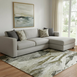 HomeRoots 10' Modern Abstract Area Rug in Granite Gray, Beige & Gold - Washable, UV Protected & Stain-Resistant 683692