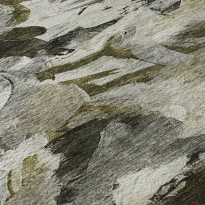 HomeRoots 10' Modern Abstract Area Rug in Granite Gray, Beige & Gold - Washable, UV Protected & Stain-Resistant 683692