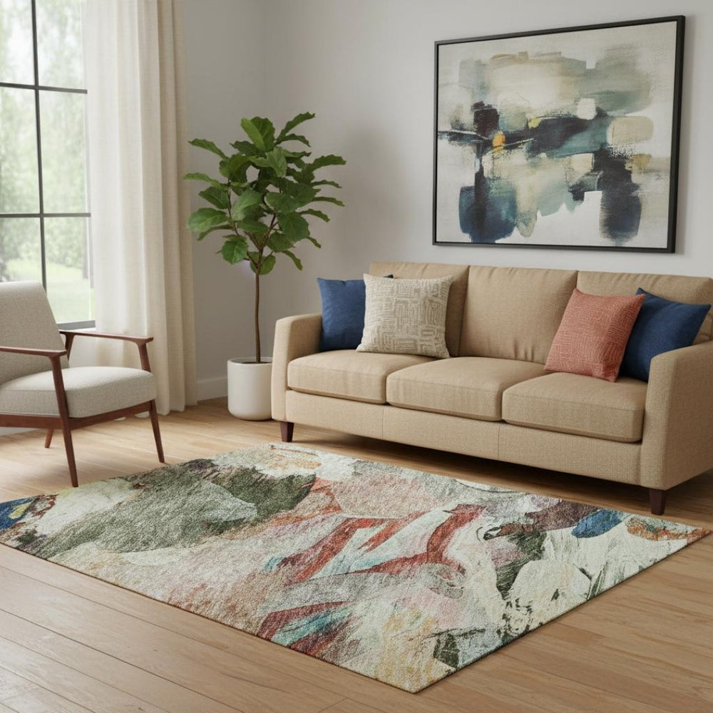 HomeRoots 5' X 8' Vibrant Abstract Area Rug - Washable, UV-Protected, Stain-Resistant for Busy Homes & Kids 683694