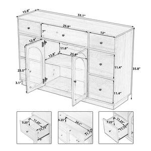 English Elm Christopher Knight Home® - Cabinet roomy storage console with 2 doors, 7 drawers, glass accents and manufactured wood build, large Dark Brown N780P330601D