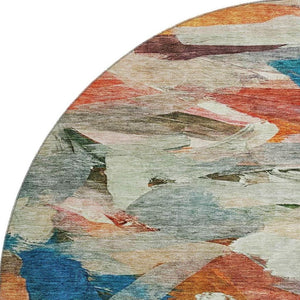 HomeRoots 8' Vibrant Abstract Round Rug in Green, Orange & Teal – Durable, Washable, UV Protected Beauty! 683695