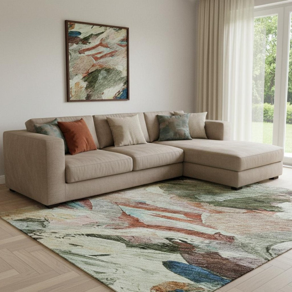 HomeRoots 8' X 10' Vibrant Abstract Area Rug in Green, Orange & Teal - Washable, UV-Protected, Durable Design 683696