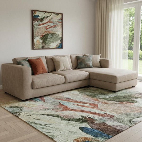 HomeRoots 8' X 10' Vibrant Abstract Area Rug in Green, Orange & Teal - Washable, UV-Protected, Durable Design 683696