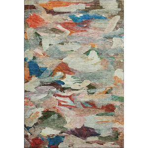 HomeRoots 9' X 12' Abstract Washable Area Rug in Green, Orange & Teal - UV Protection & Stain Resistant Design 683697