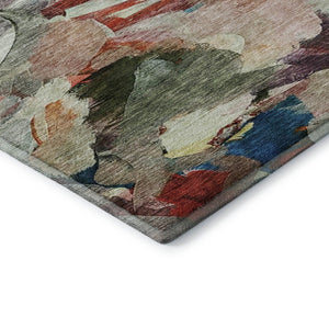 HomeRoots 9' X 12' Abstract Washable Area Rug in Green, Orange & Teal - UV Protection & Stain Resistant Design 683697