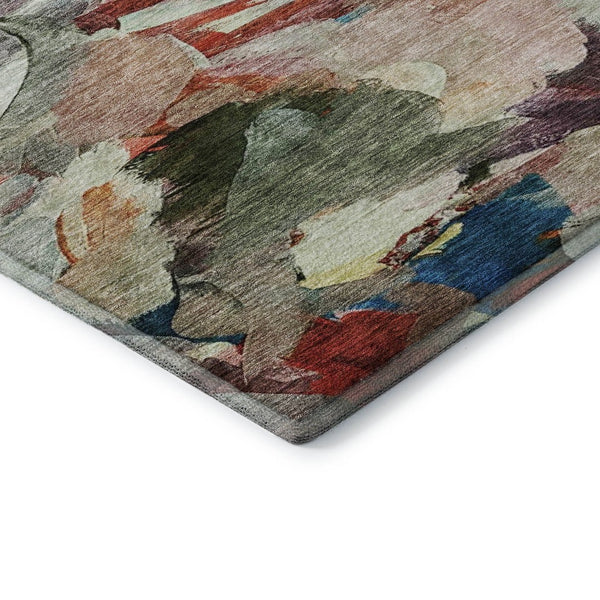 HomeRoots 9' X 12' Abstract Washable Area Rug in Green, Orange & Teal - UV Protection & Stain Resistant Design 683697